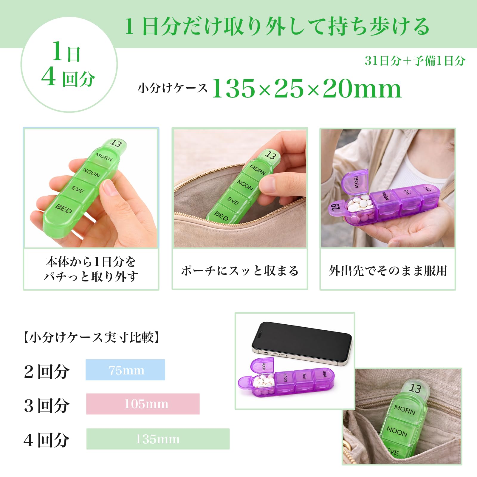 Amazon.co.jp: East Leaf ピルケース 1ヶ月 31日分+予備1日分 大容量
